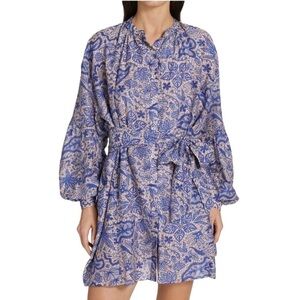 Chufy Pia Silk Blend Shirtdress Natty Blue Lace Print Size S